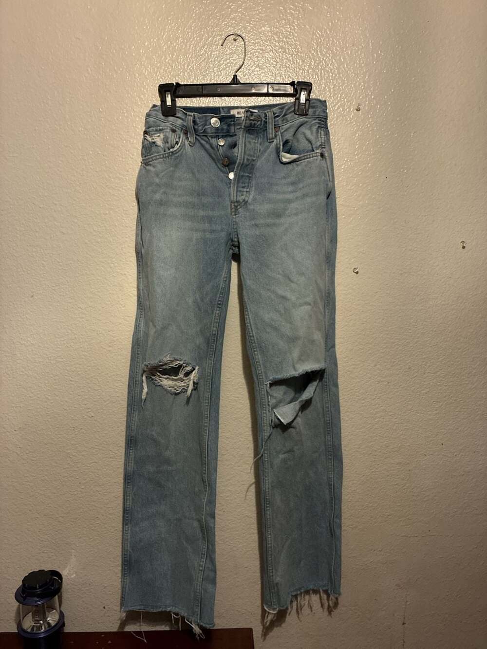 RE/DONE High Rise Distressed Straight Leg Button Fly Jeans
